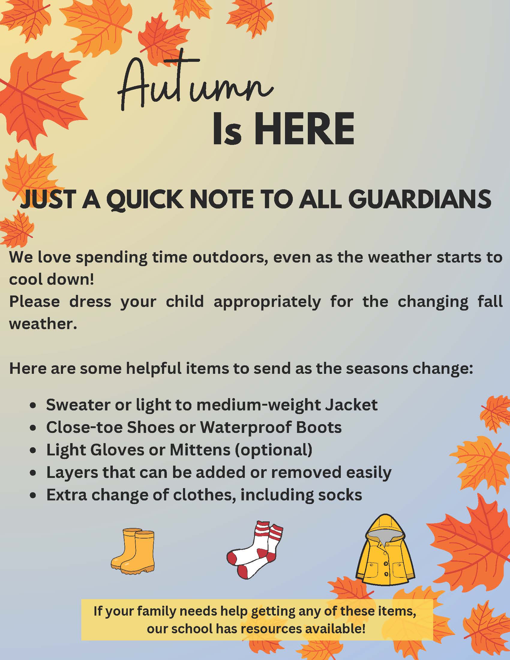 Autumn is here, student/family information sheet
