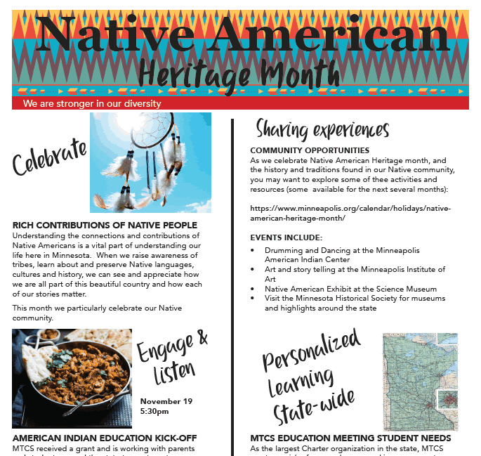 Celebrating Native American Heritage Month at MTCS schools